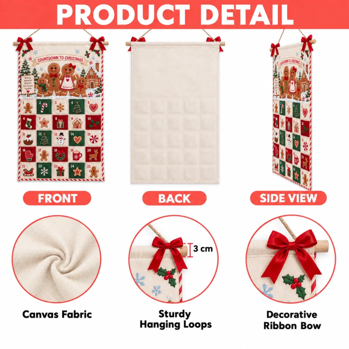 Christmas Dinosaur - Personalized Fabric Advent Calendar - Christmas Gift For Kids, Family Members