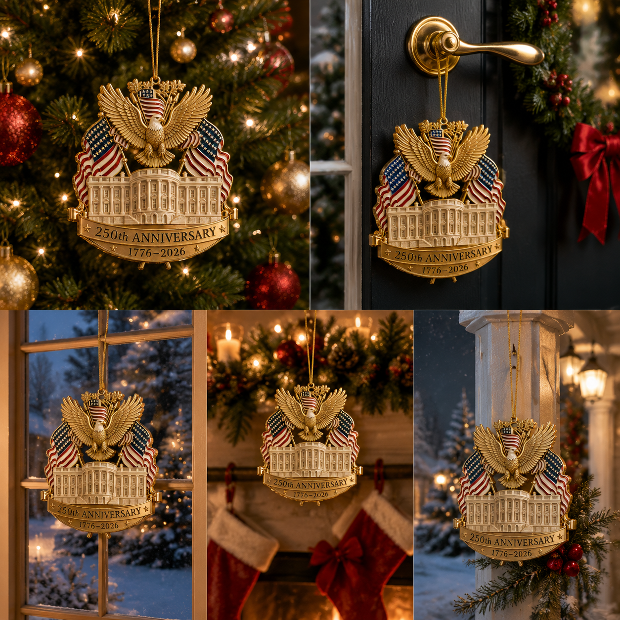 🔥250th Anniversary Gold Eagle White House Christmas Tree Ornament