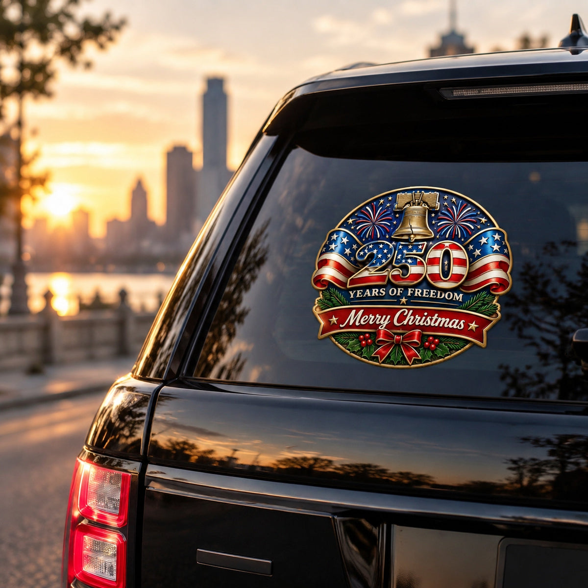 Christmas & 250th Anniversary Metal Car Decal