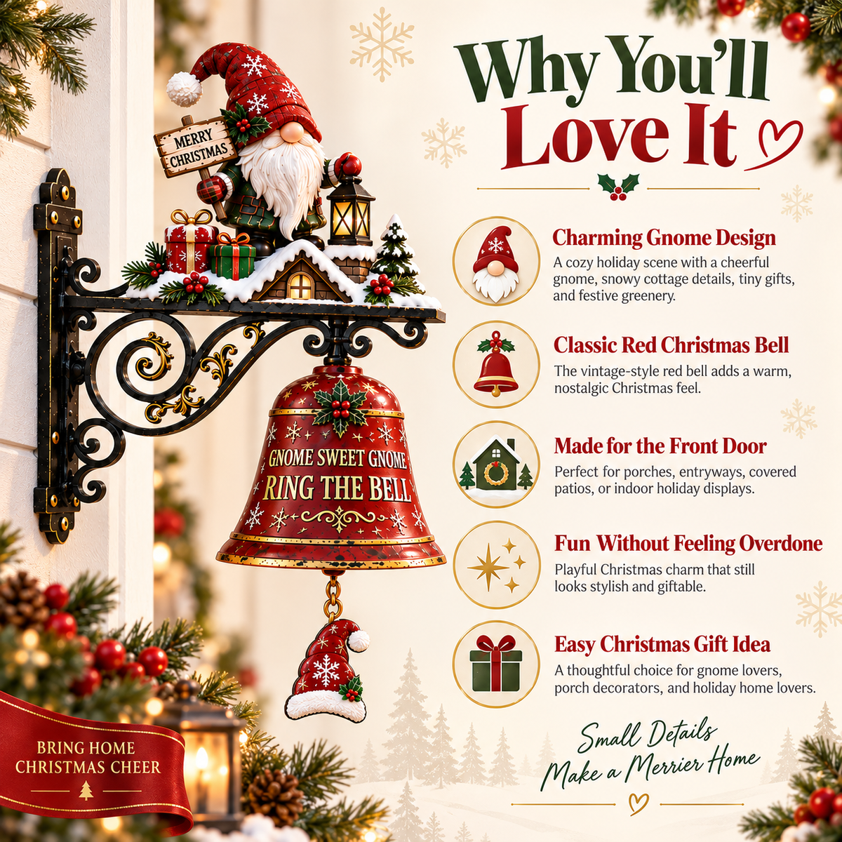 π Gnome Sweet Gnome Christmas Door Bell