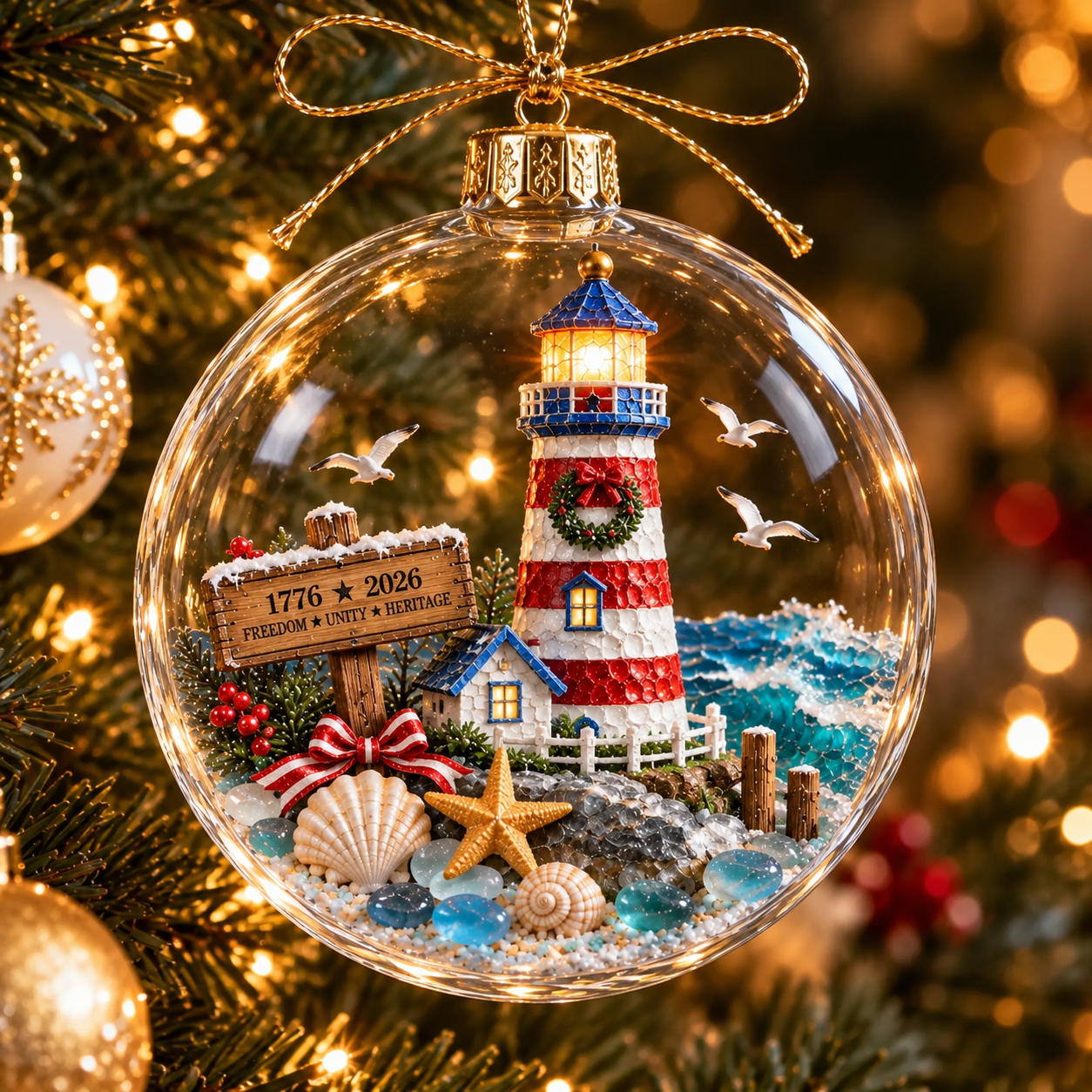๐บ๐ธ 250th Anniversary Patriotic Coastal Ornament โ USA Christmas Hanging Keepsake