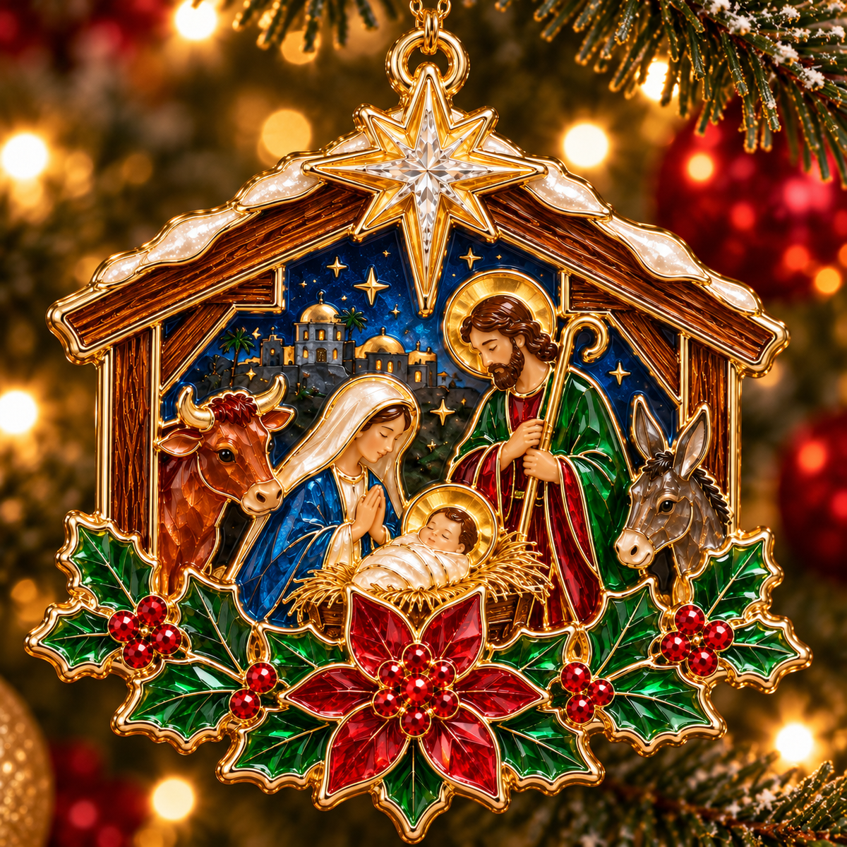 β¨π Nativity Scene Stained Glass Style Ornament