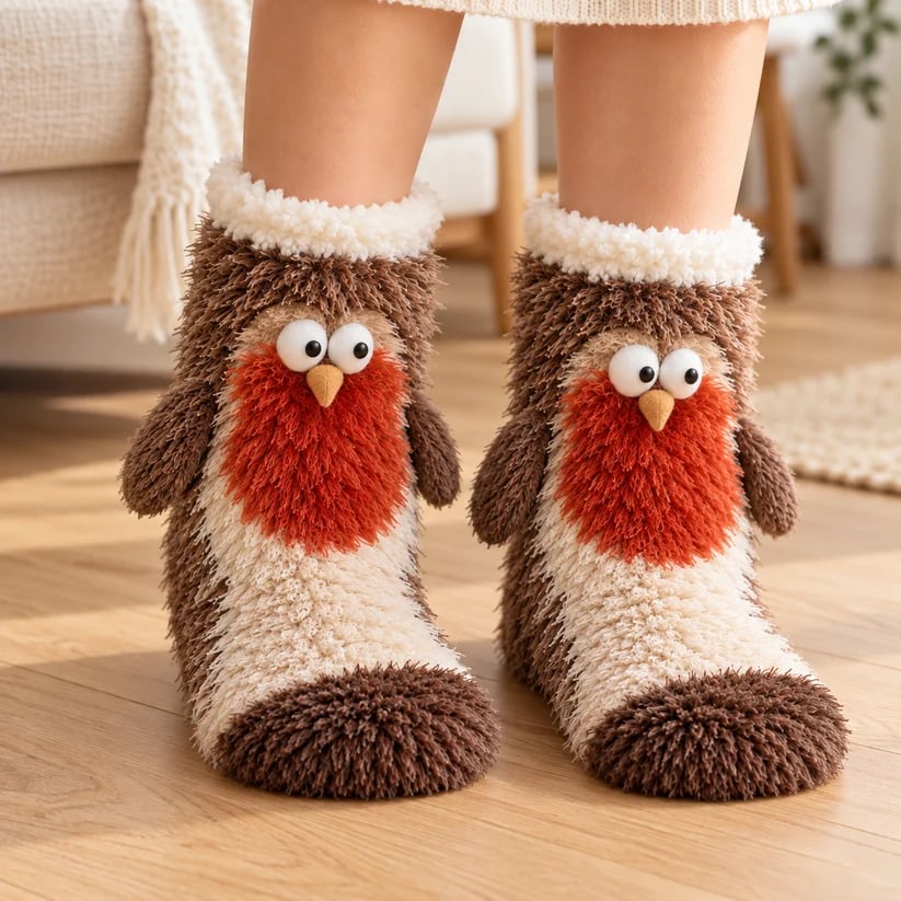 🦊🐦Cozy Animal Fuzzy Slipper Socks – Cute & Warm House Socks🦦🦉