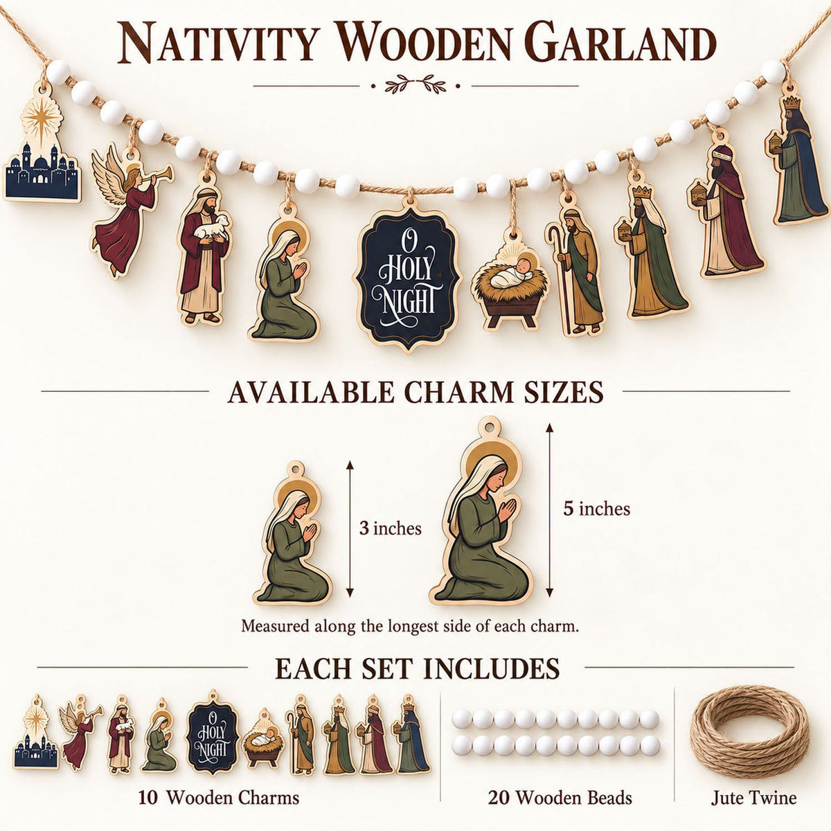 Nativity Scene Christmas Wooden Garland