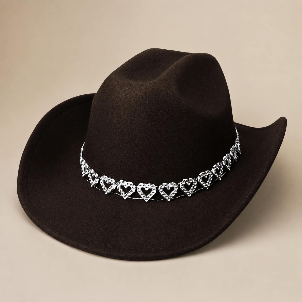 Women's Classic Wide Brim Western Cowboy Hat with Heart Chain