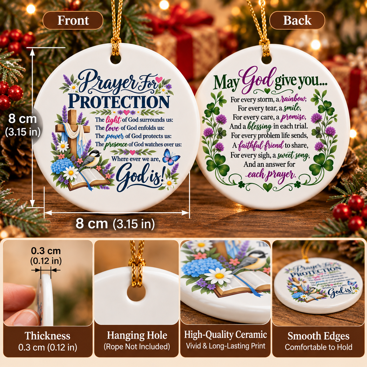 ⏳ Last Day 50% OFF –✝️ Prayer for Protection Double-Sided Ceramic Ornament