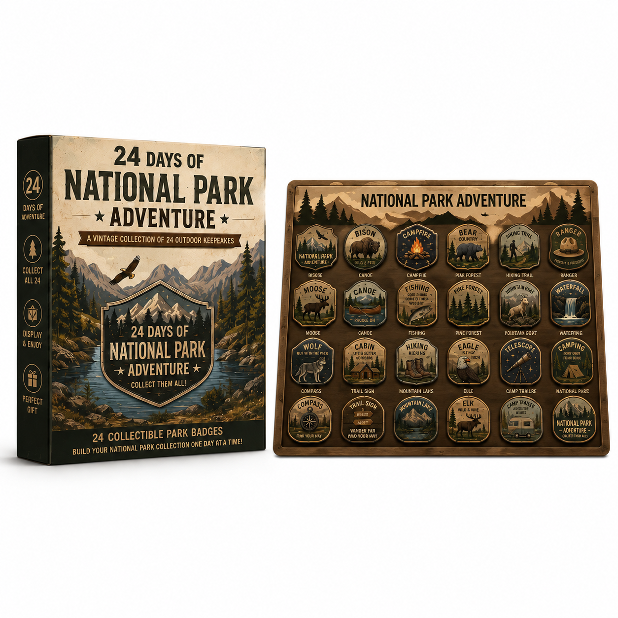 National Park Adventure Advent Calendar π¦
24 Vintage Collectible Badges Christmas Countdown Gift for Outdoor Lovers