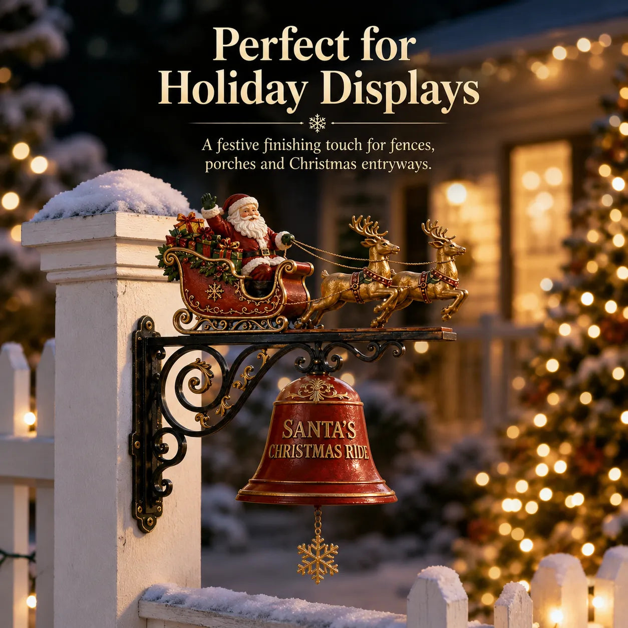 🎅 Santa Sleigh with Reindeer & Bell | 3D Christmas Outdoor Decoration
