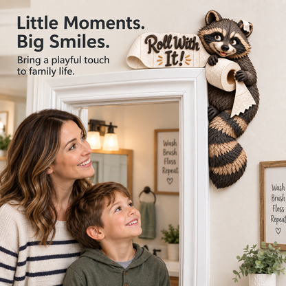 “Roll With It” Raccoon Door Frame Corner Decor
