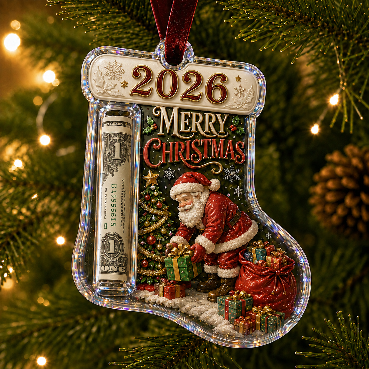 🎅 Cash Clip Christmas Tree Ornament – Novelty Holiday Money Gift Clip