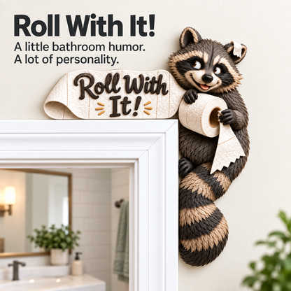 “Roll With It” Raccoon Door Frame Corner Decor
