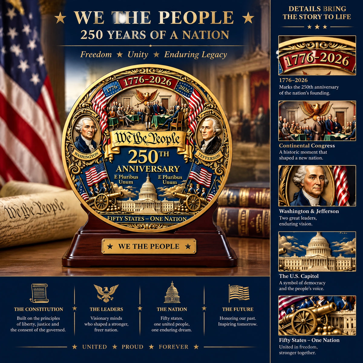 United States 250th Anniversary Commemorative Challenge Coin