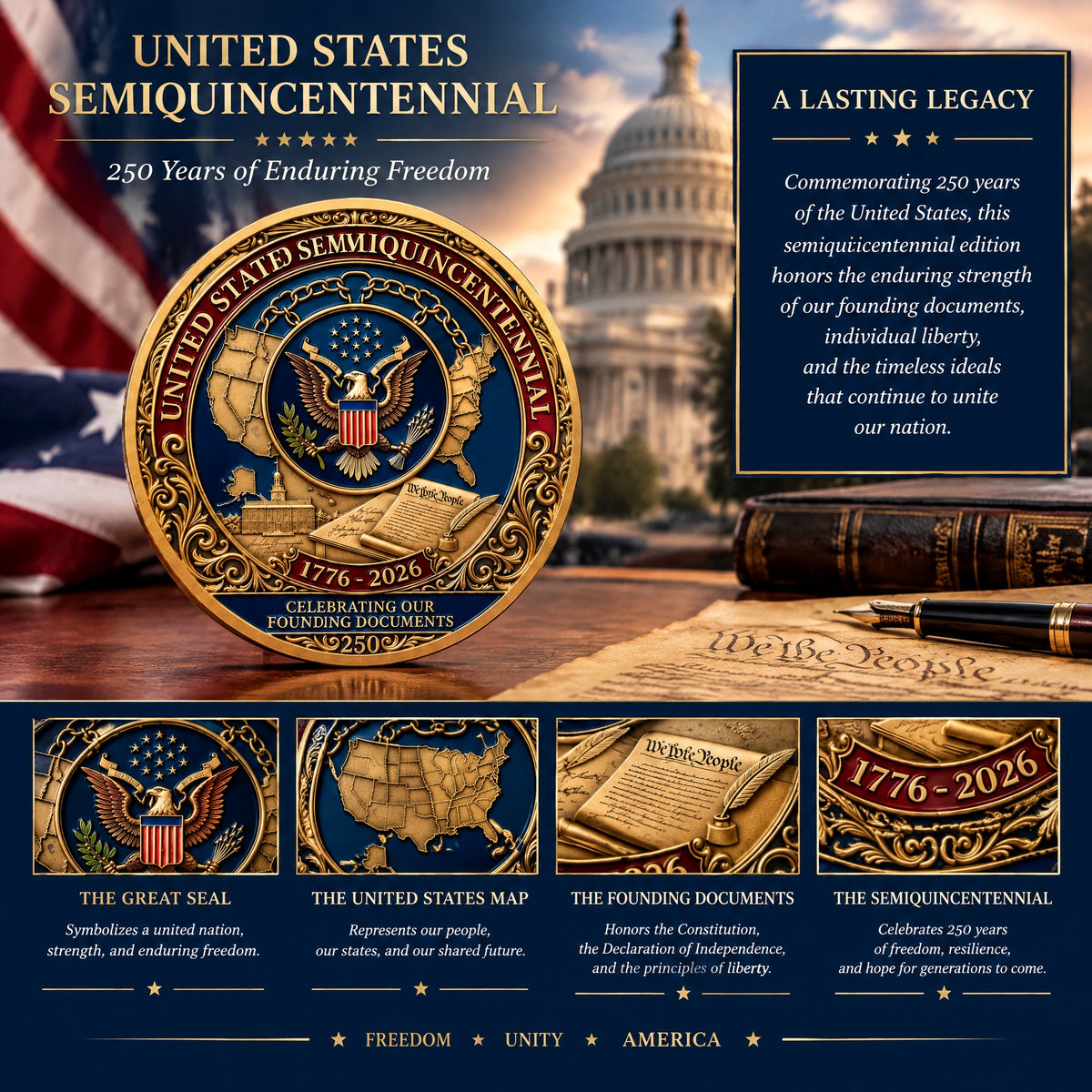 United States 250th Anniversary Commemorative Challenge Coin