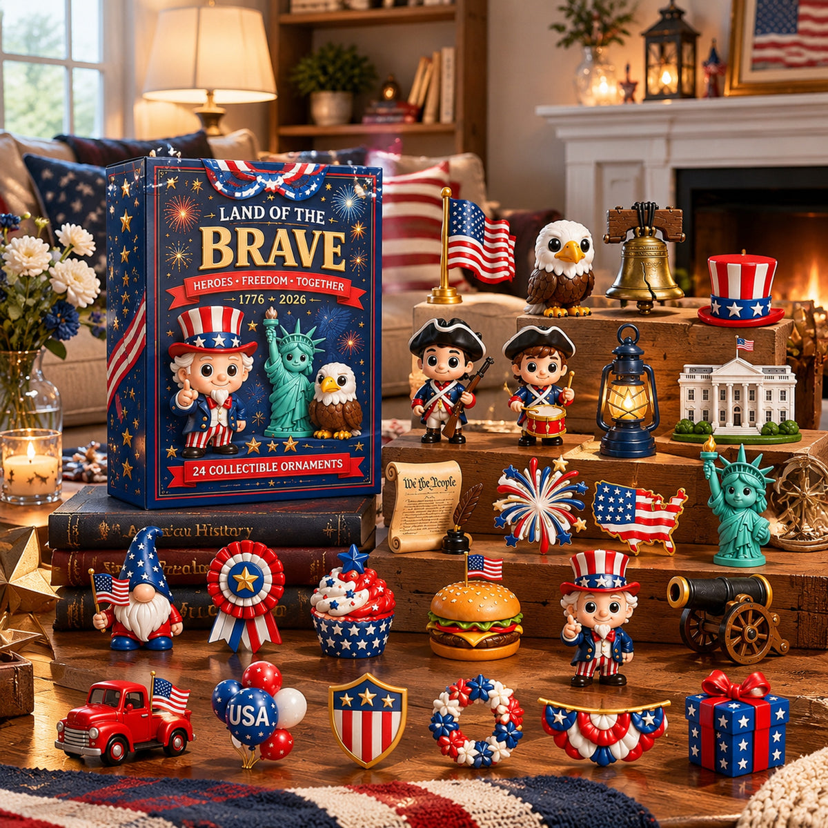 Land of the Brave 250 Years of American Spirit Advent Calendar with patriotic ornaments