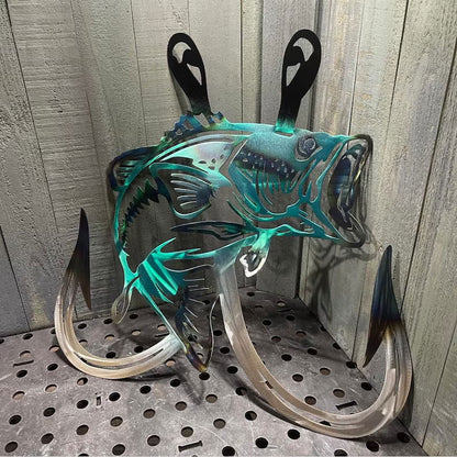 Metal Bass Fish with Hooks Plasma Cut Sign Art Fishing Art Gone Fishing