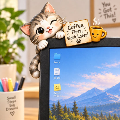 🐱🦝🐶Funny Animal Monitor Buddies – Cute Desk Companions With Hilarious Office Quotes