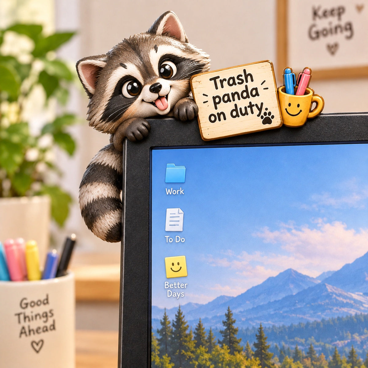 🐱🦝🐶Funny Animal Monitor Buddies – Cute Desk Companions With Hilarious Office Quotes