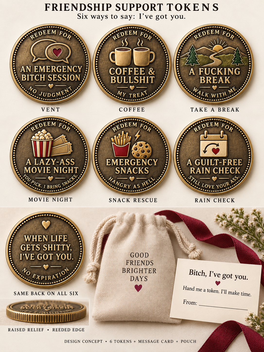 Friendship Support Tokens  | The Ultimate "I've Got Your Back" Gift Set for Besties