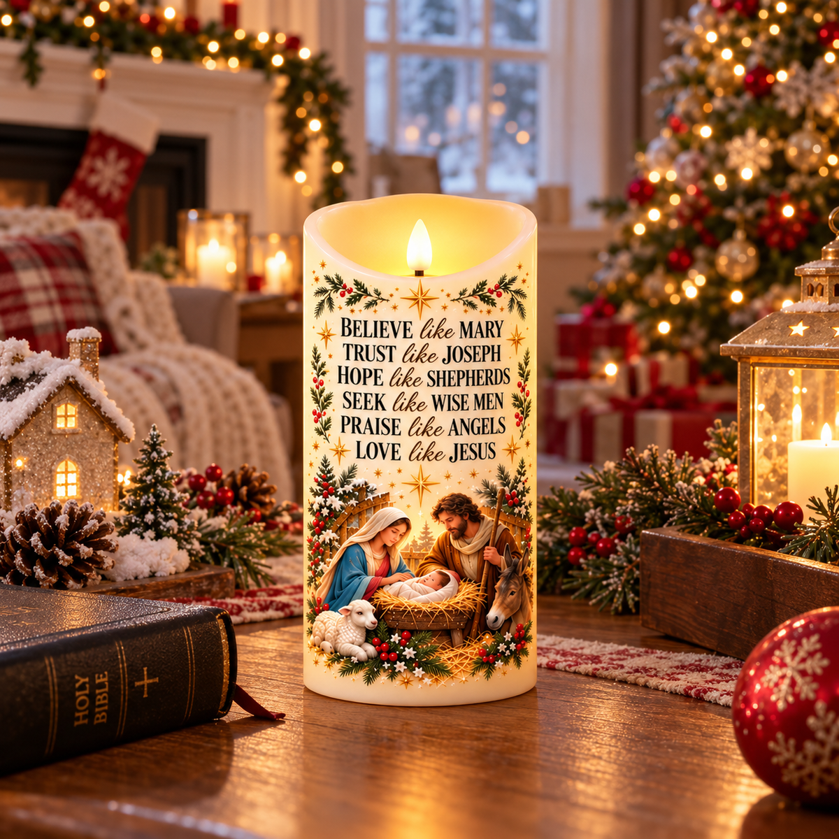 ✝️ Believe Like Mary – 🕯️ LED Nativity Christmas Candle