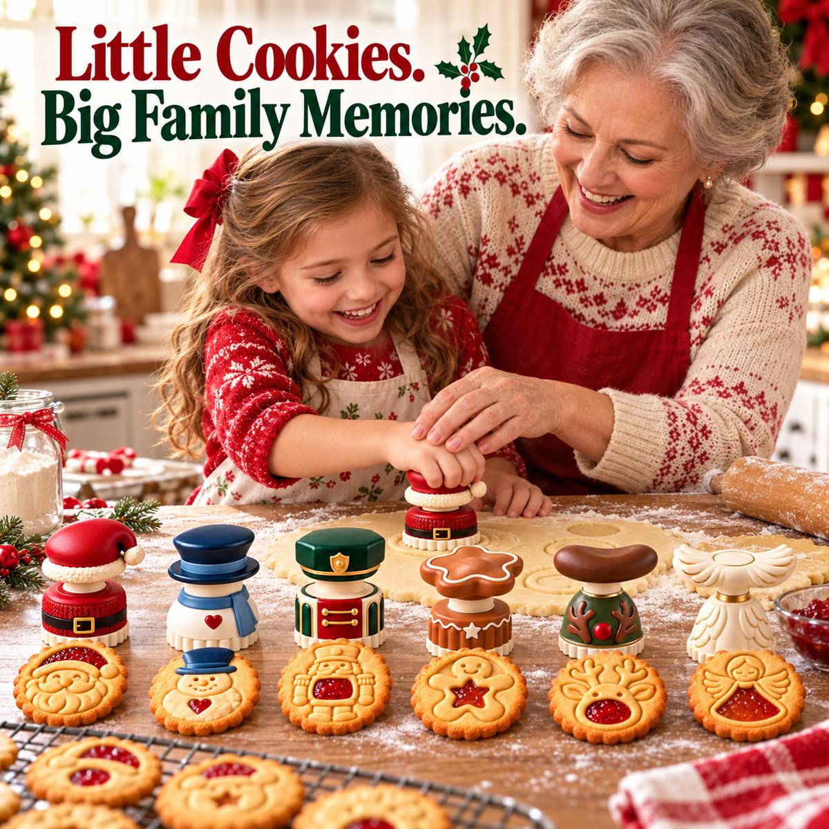 Christmas Jam Cookie Press – Festive Character Handles & Embossed Designs