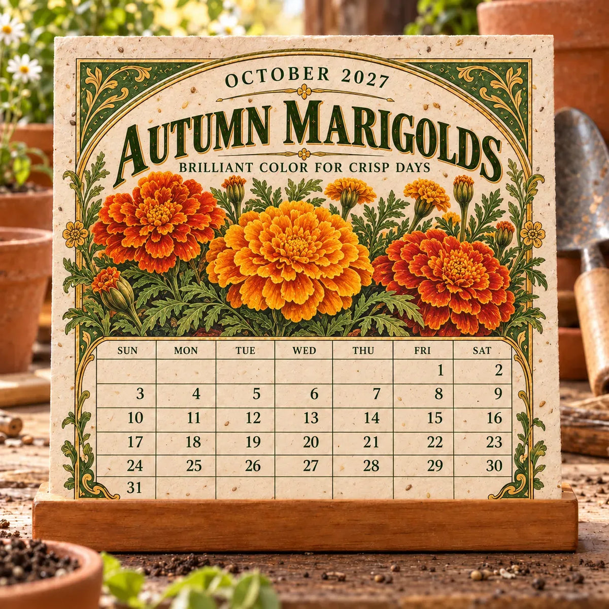🌱 2027 Heirloom Garden Plantable Seed Calendar | 12 Plantable Months with Vintage Botanical Art & Wooden Stand 🌼