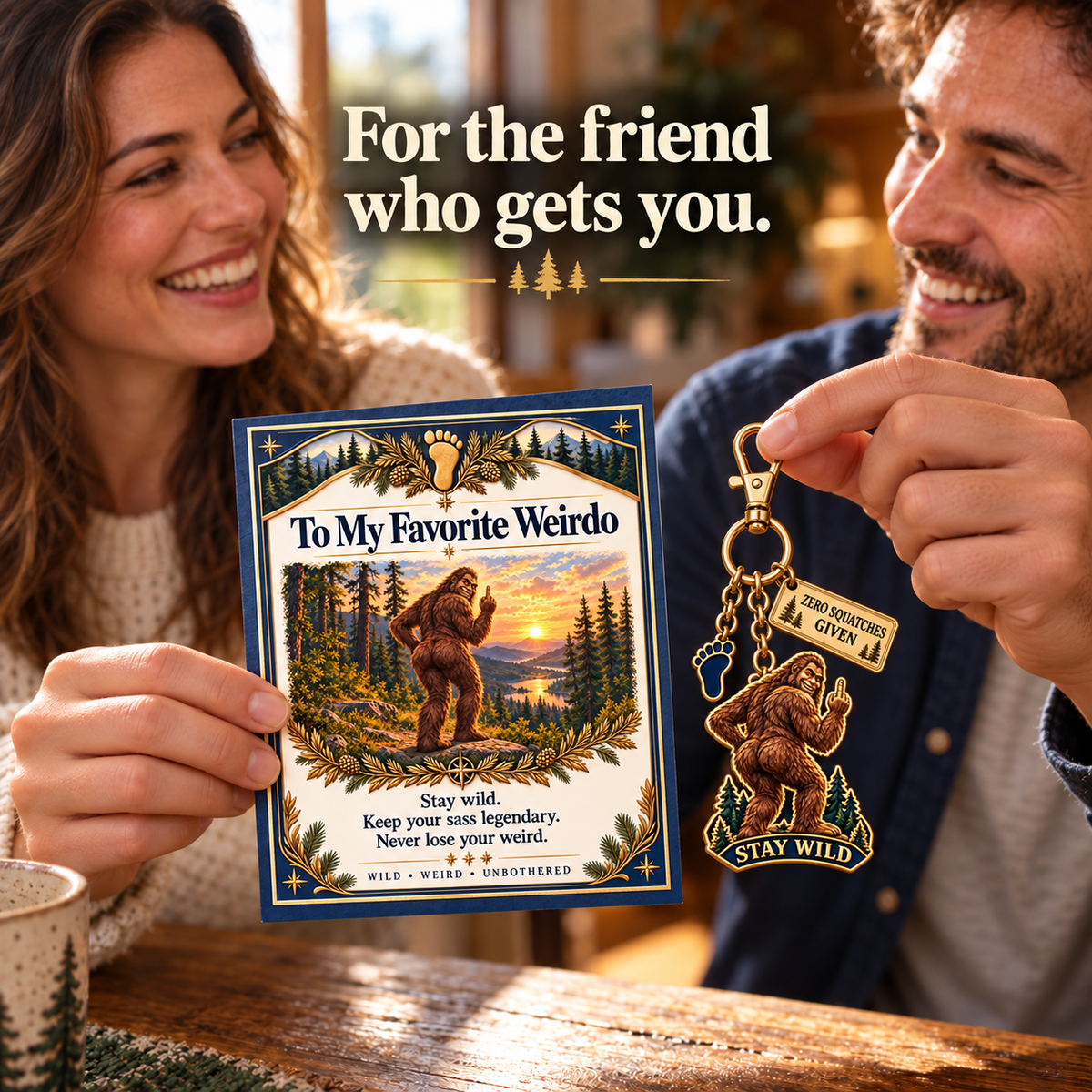 🔥Last Day 50% OFF "To My Favorite Weirdo" Funny Bigfoot Keychain & Gift Card Set 🌲🍑 - Sassy Gag Gift for Best Friends