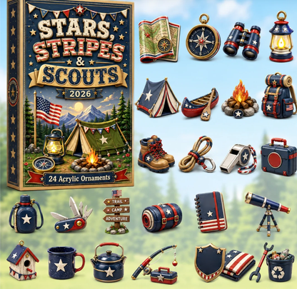 Stars Stripes Camping  Advent Calendar 2026 - 24-Day Festive Countdown, Acrylic Charms Blind Box