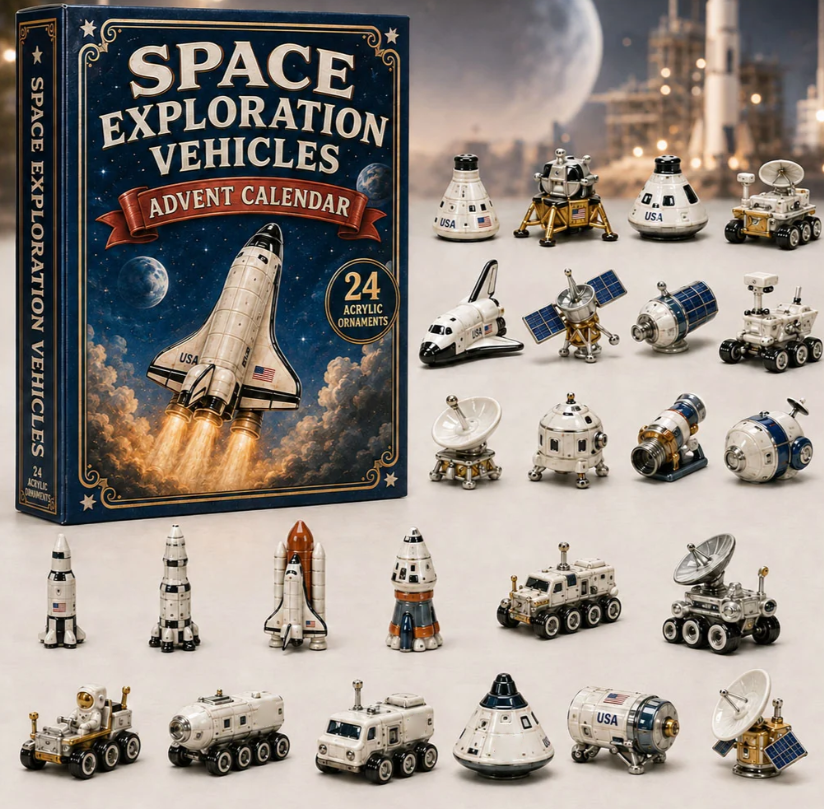 Space Exploration Vehicles Advent Calendar 2026 - 24-Day Festive Countdown, Acrylic Charms Blind Box