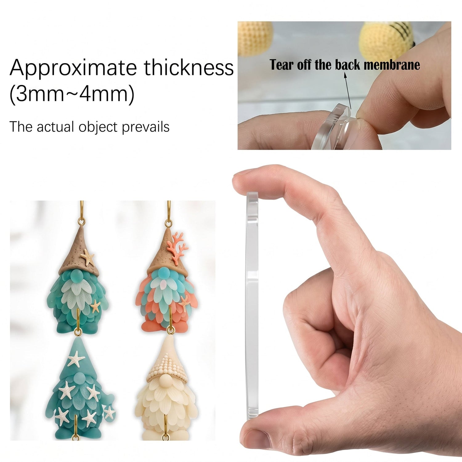 Close-up detail and thickness of coastal gnome ornaments