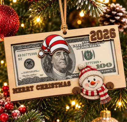 🎄 Wooden Christmas Money Holder Ornament – 2026 Cash Gift Frame with Festive Characters