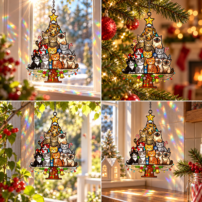 🐱 Cat Christmas Tree Suncatcher – A Purr-fect Gift for Cat Lovers! 🌈
