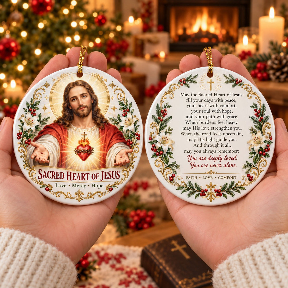Christian Faith Ceramic Ornament – Double-Sided Keepsake for Peace, Comfort & Daily Blessings