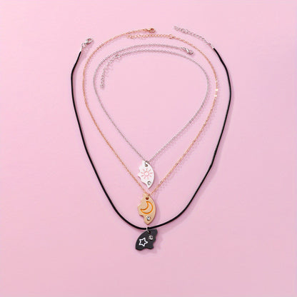 Best Friend Sun Moon Star Puzzle Pendant Necklaces