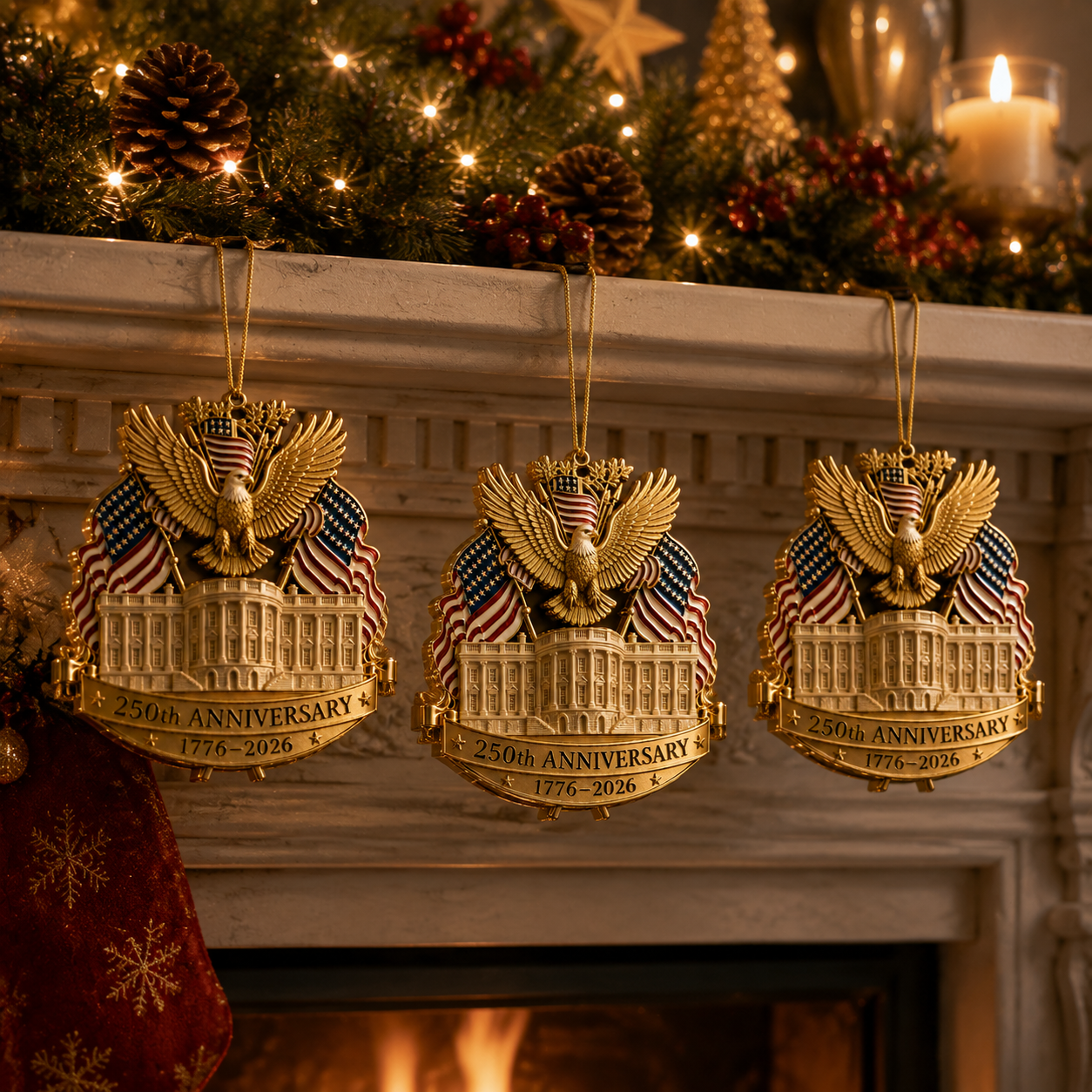 🔥250th Anniversary Gold Eagle White House Christmas Tree Ornament