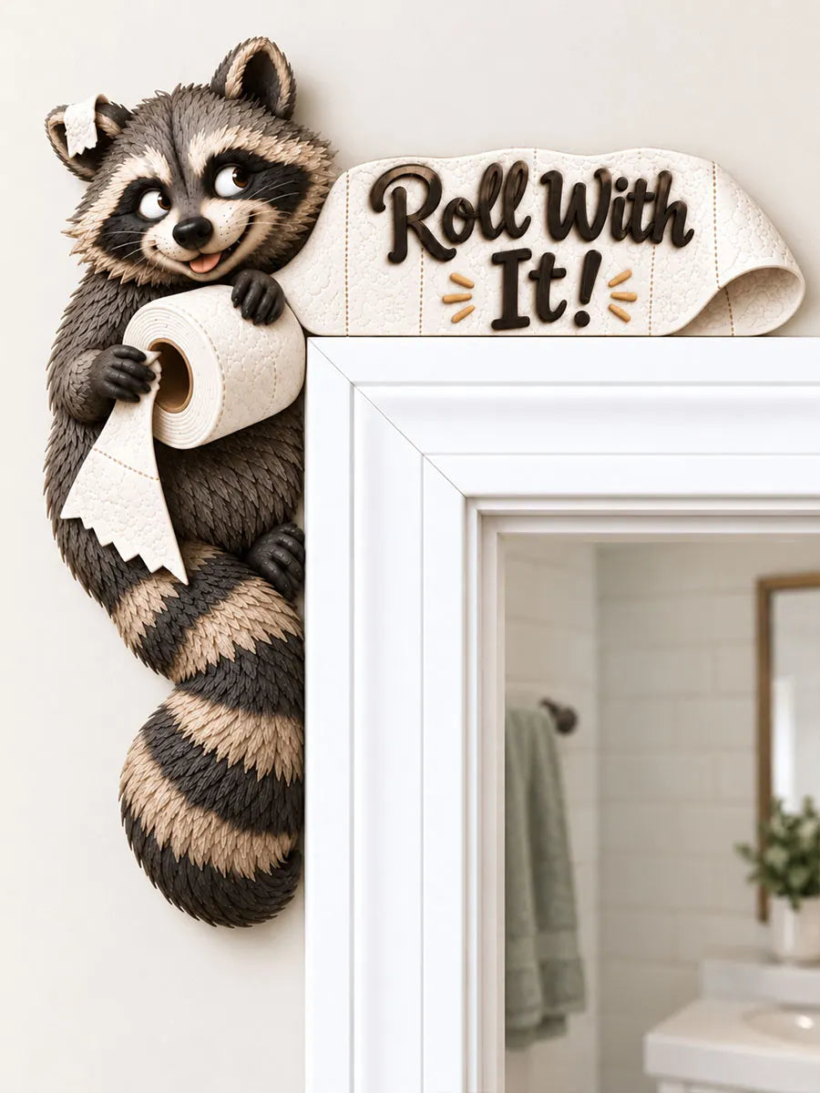 “Roll With It” Raccoon Door Frame Corner Decor