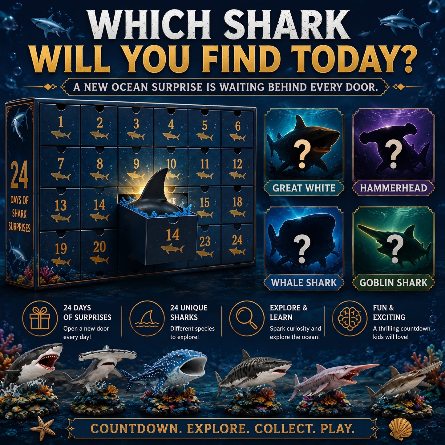 🔥50% Off Today Only-🦈 2026 Shark World Advent Calendar