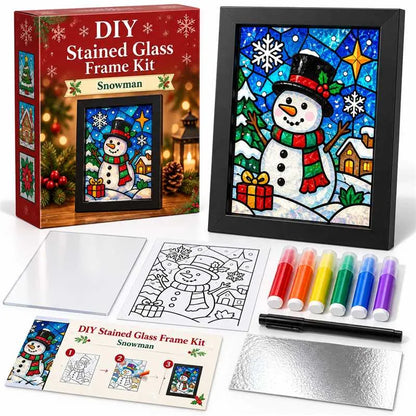 🎄Beginner-Friendly Christmas Stained Glass-Style Frame Kit | 8 Festive Designs with Pens, Foil & Frame ✨