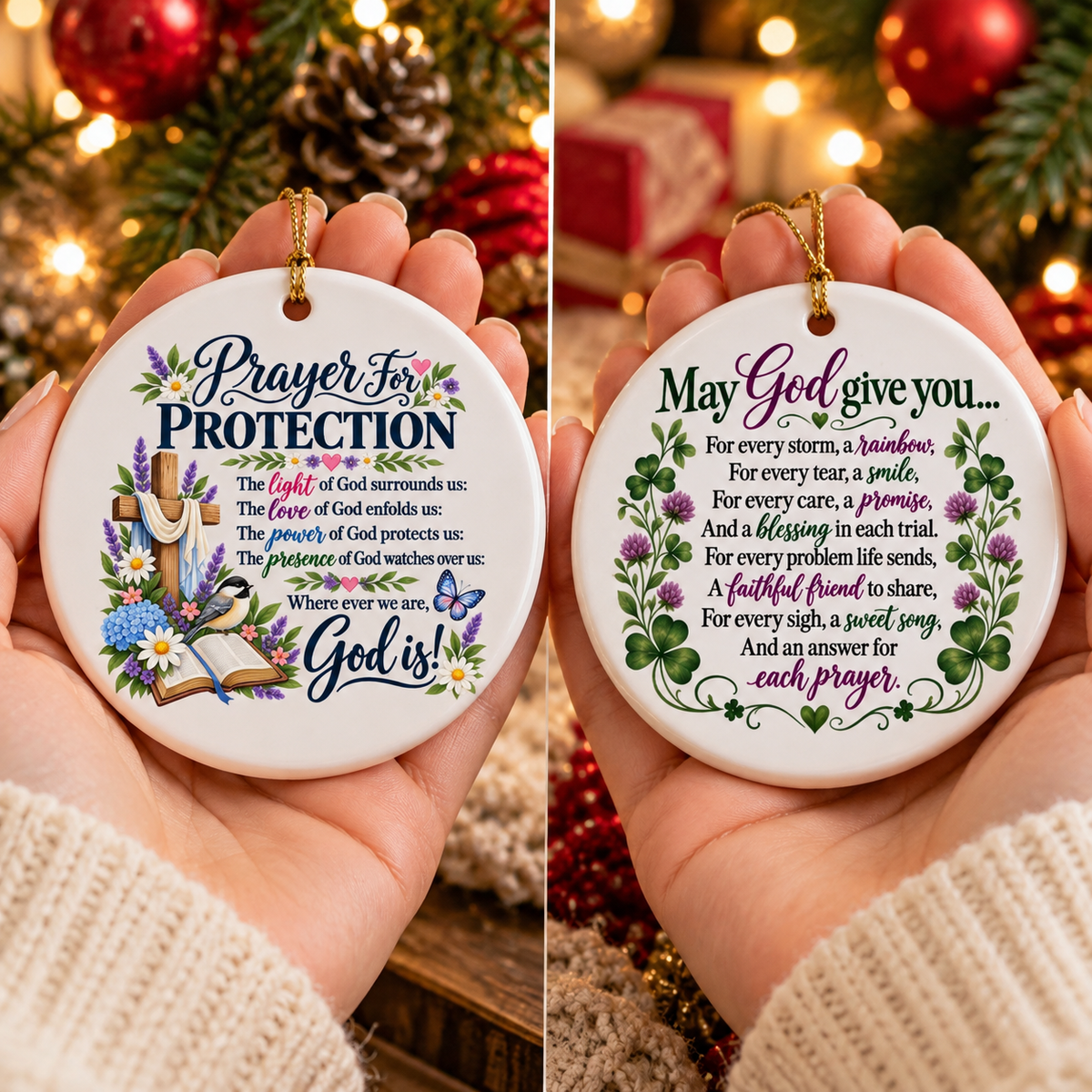 ⏳ Last Day 50% OFF –✝️ Prayer for Protection Double-Sided Ceramic Ornament