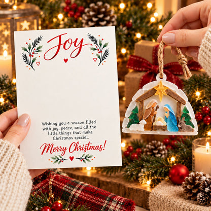 Joy Nativity Sea Glass Christmas Ornament with Greeting Card