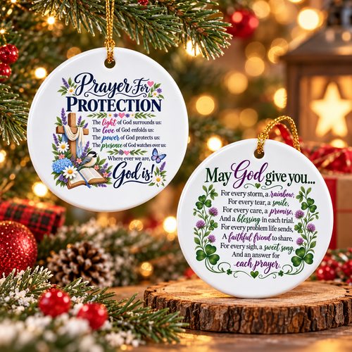 ⏳ Last Day 50% OFF –✝️ Prayer for Protection Double-Sided Ceramic Ornament