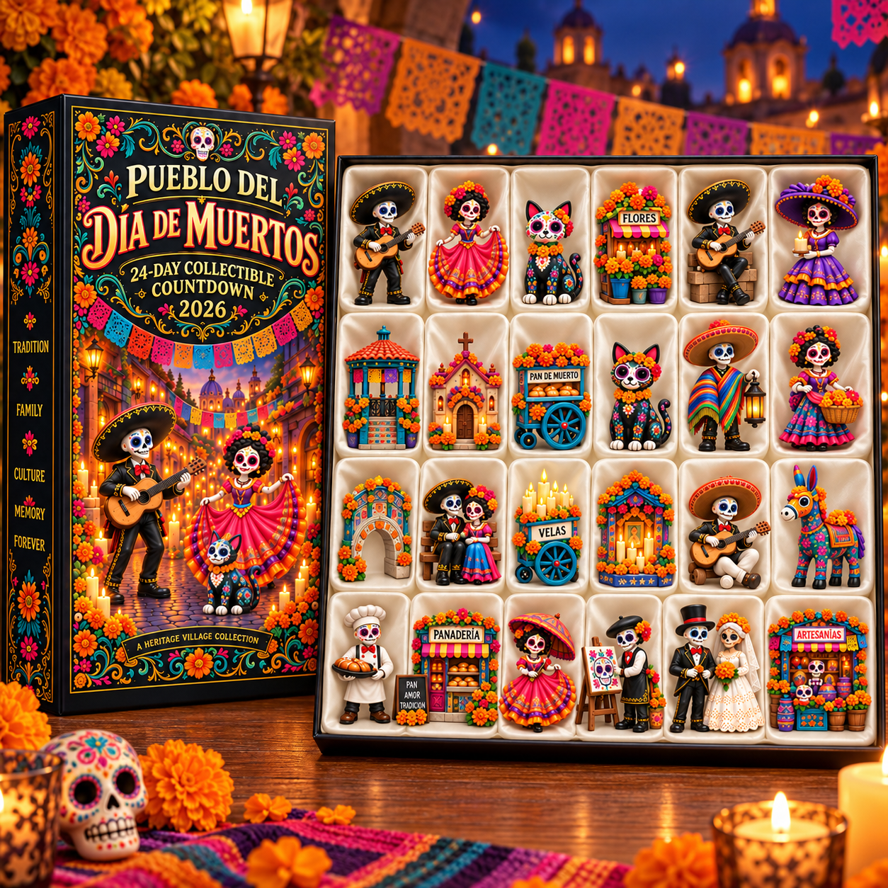 Pueblo del Día de Muertos 2026 – 24-Day Day of the Dead Collectible Countdown Calendar with 24 Unique Miniatures