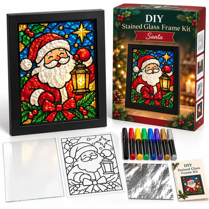 🎄Beginner-Friendly Christmas Stained Glass-Style Frame Kit | 8 Festive Designs with Pens, Foil & Frame ✨