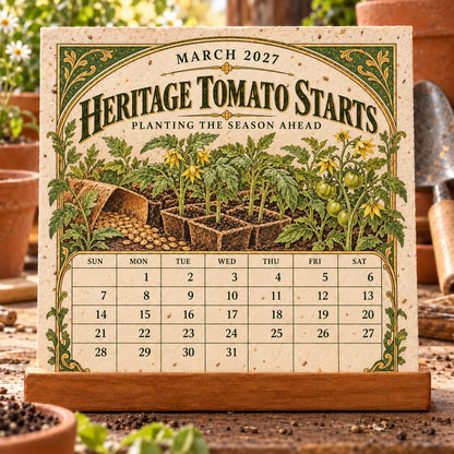 🌱 2027 Heirloom Garden Plantable Seed Calendar | 12 Plantable Months with Vintage Botanical Art & Wooden Stand 🌼