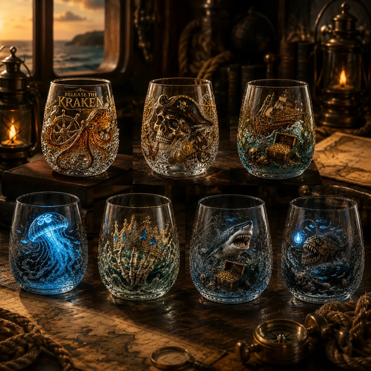 🌊Release The Kraken Pirate Glass Collection — 3-Piece Legendary Ocean Treasure Set - KRAKEN RISE GLass