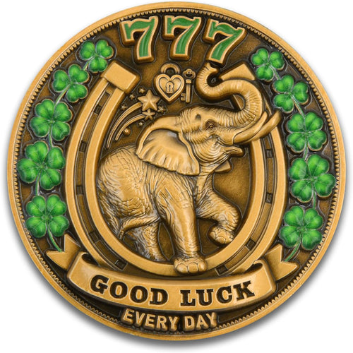 Lucky Elephant Coin with 4-Leaf Clover