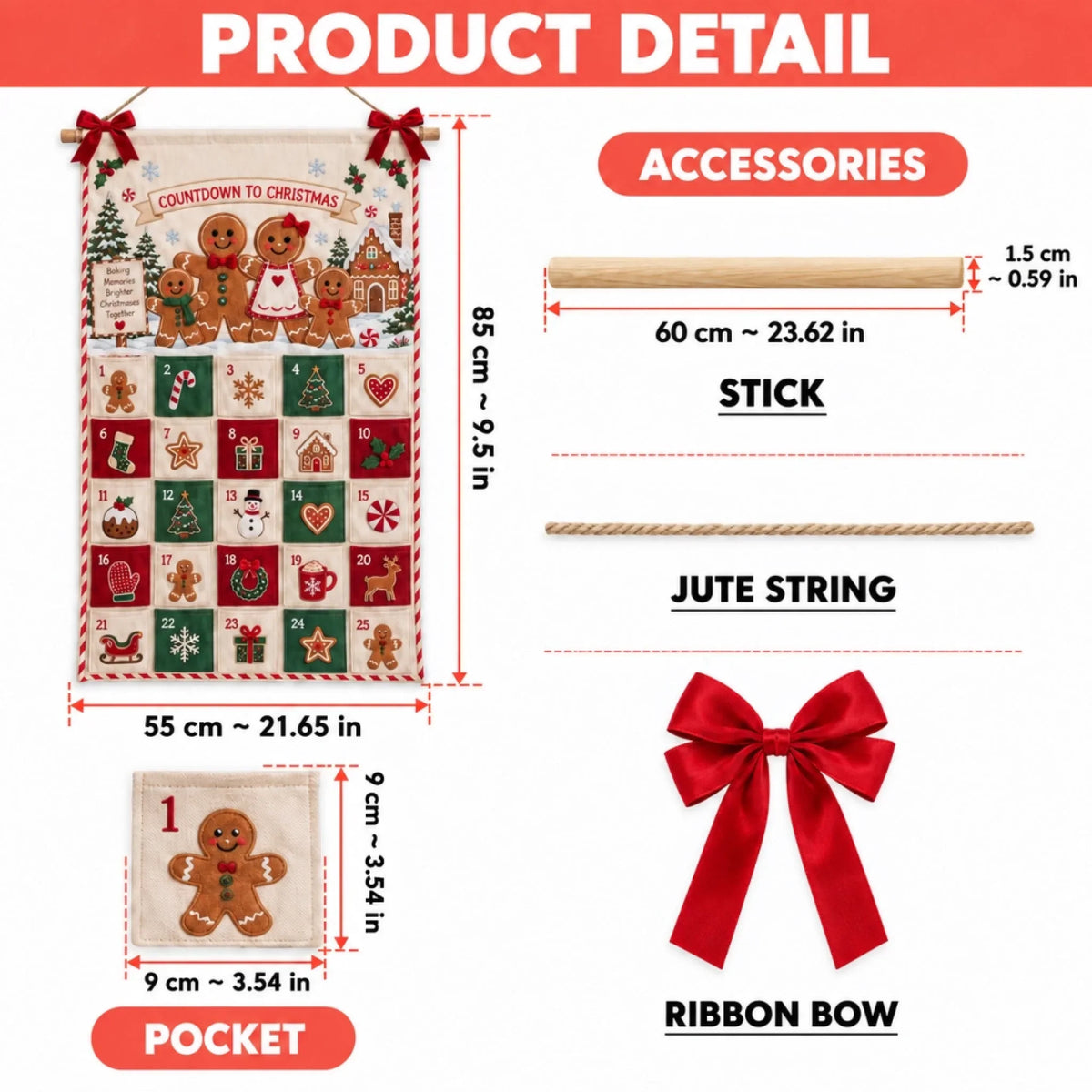Christmas Dinosaur - Personalized Fabric Advent Calendar - Christmas Gift For Kids, Family Members