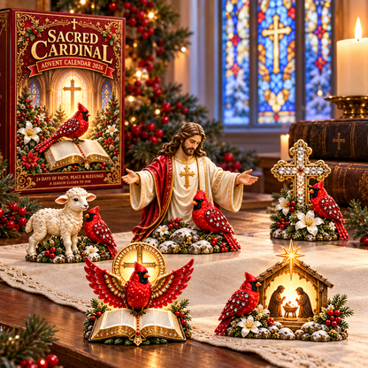 🔥Sacred Cardinal Advent Calendar 2026 – 24 Christian Keepsake Figurines of Faith, Hope & Christmas Blessings.