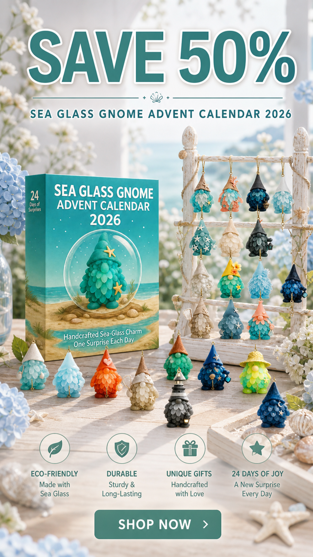 Sea Glass Gnome Advent Calendar 2026 with 24 coastal gnome surprises