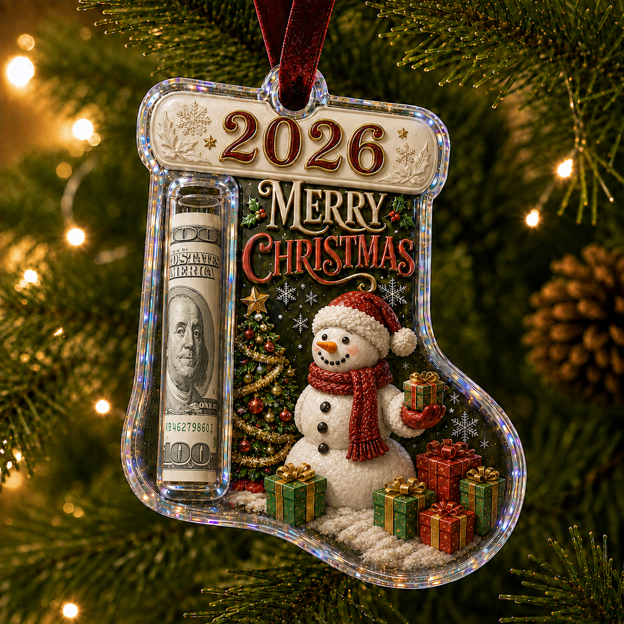 🎅 Cash Clip Christmas Tree Ornament – Novelty Holiday Money Gift Clip