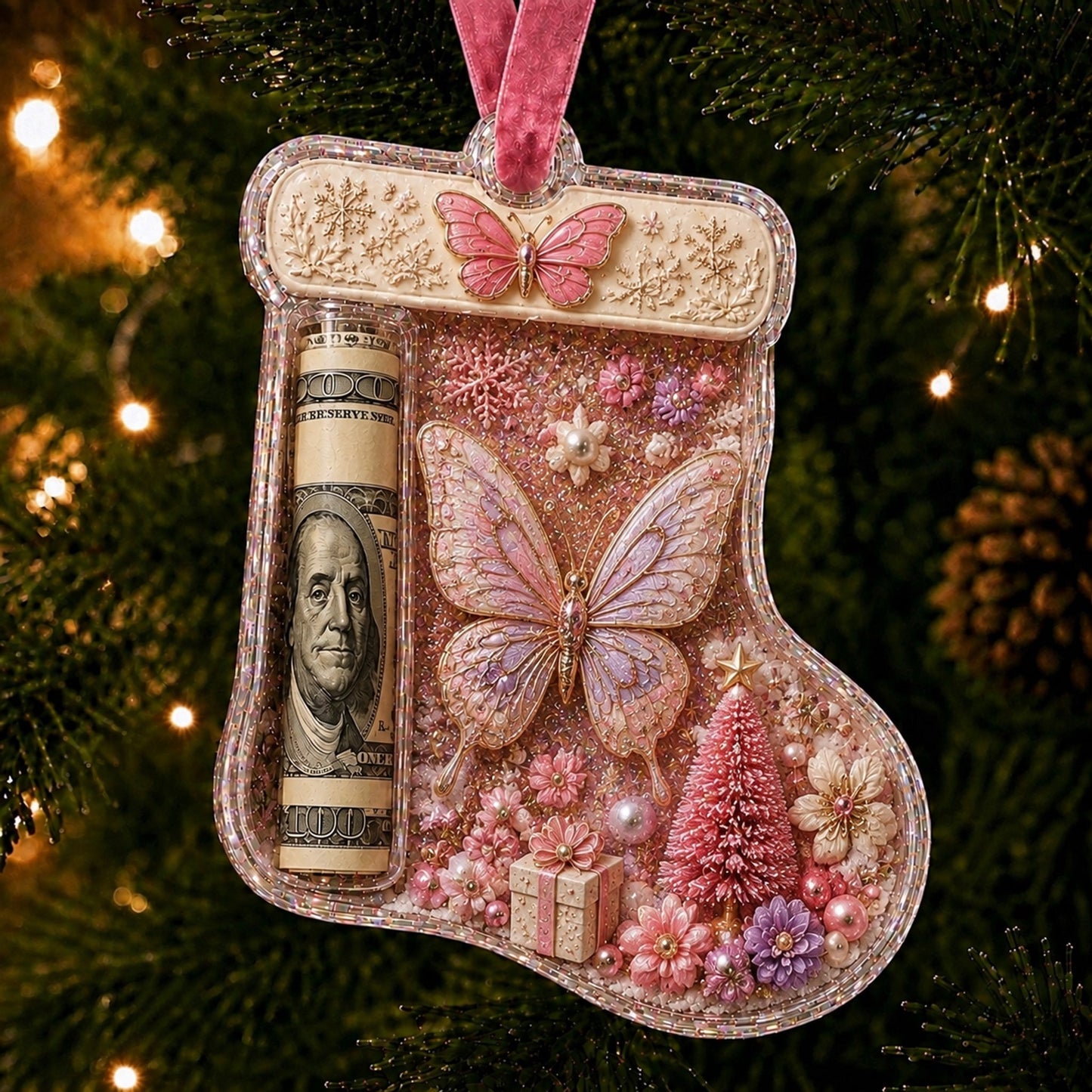 🎅 Cash Clip Christmas Tree Ornament – Novelty Holiday Money Gift Clip